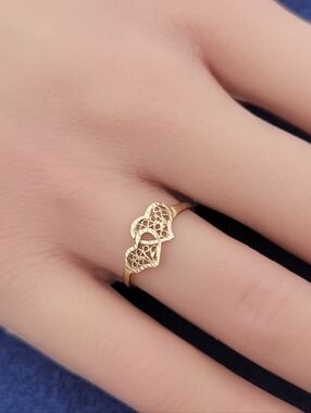 Vintage Stuller 14k Gold Filigree Double Heart Ring Size 5.75